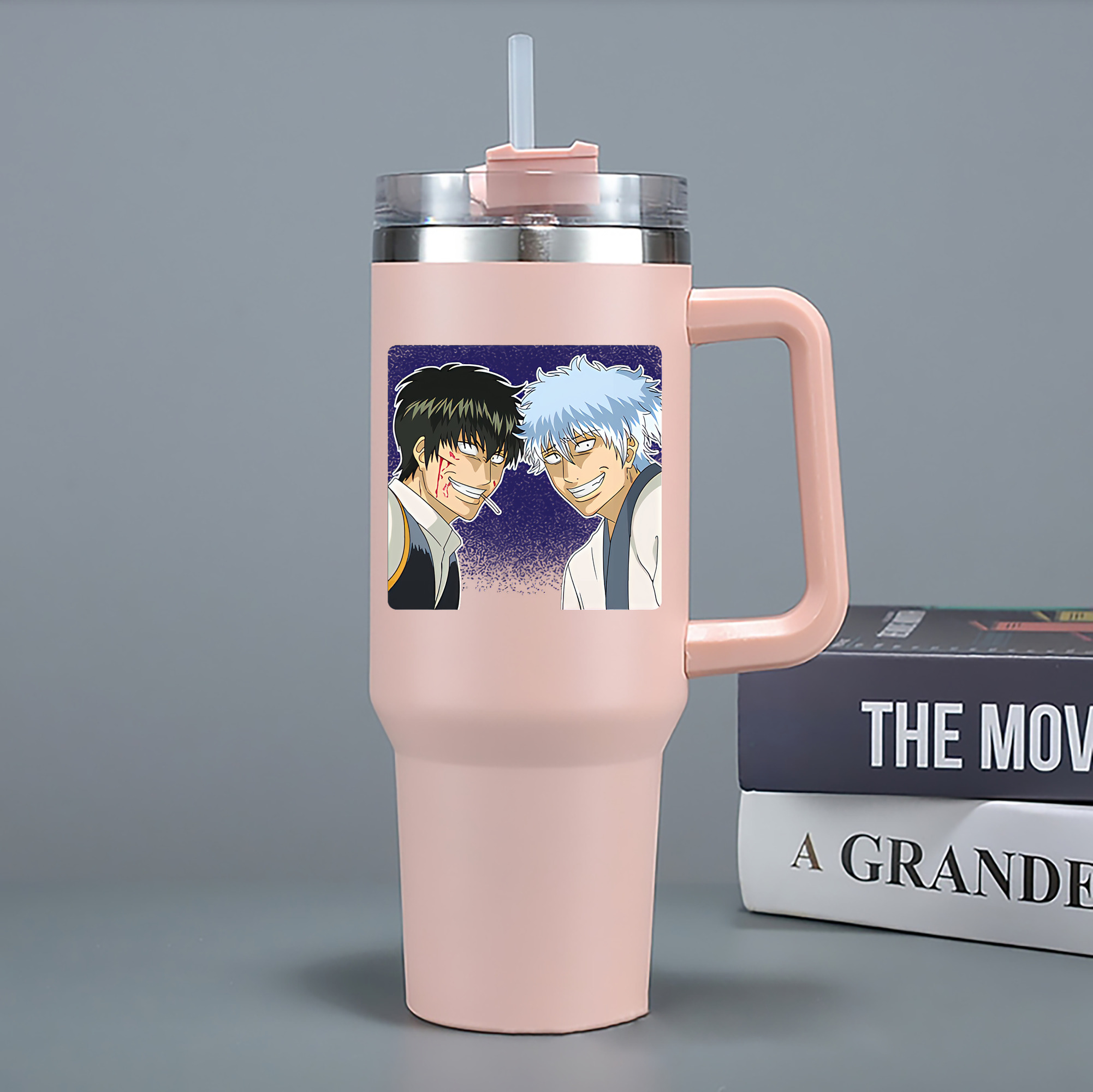 （画像用） ぎんたま 坂田銀時（さかたぎんとき） 神楽 志村新八（しむら しんぱち） GINTAMA Sakata Gintoki Kagura Shimura Shinpachi 1200mL車用タンブラー - クリスタルステッカー（プラスチックストロー付き）